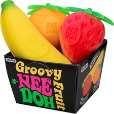 Schylling Groovy NeeDoh Fruit Stress Ball Set Squeezable Fidget Toy Pack 3 US