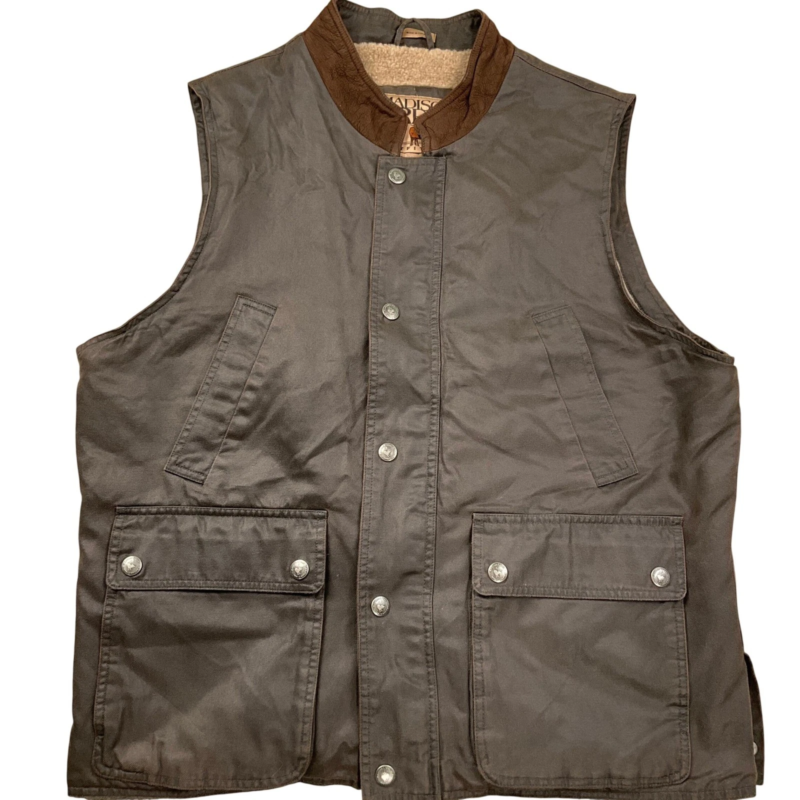 Madison Creek Outfitters Vest Mens Large Brown Cotton Sherpa Utility Outdoor