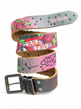 Ed Hardy Distressed Leather Belt Studded Gems Artwork