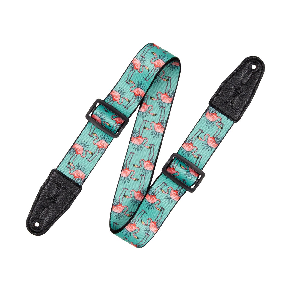 Levys Graphic Waves Poly Print Guitar Strap, Pink and Blue Flamingos Motif (NEW)
