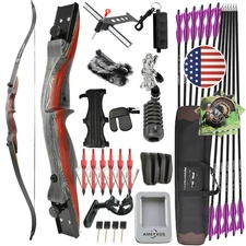 62" Takedown Recurve Bow Set 50lbs American Hunting Archery Wooden Bow Target US