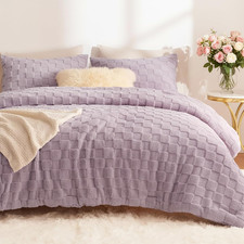 Fleece Queen Comforter Set Light Purple,Super Soft  Warm Fluffy Bedding with Ch
