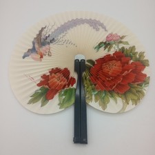 Vintage People's Republic of China Paper Metal Folding Hand Fan Floral Bird