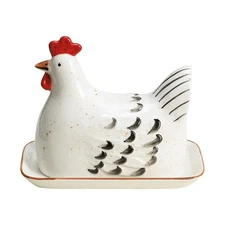 Colias Wing Retro Hen Ceramic Butter Dish with Lid & Plate | Kitchen Countert...