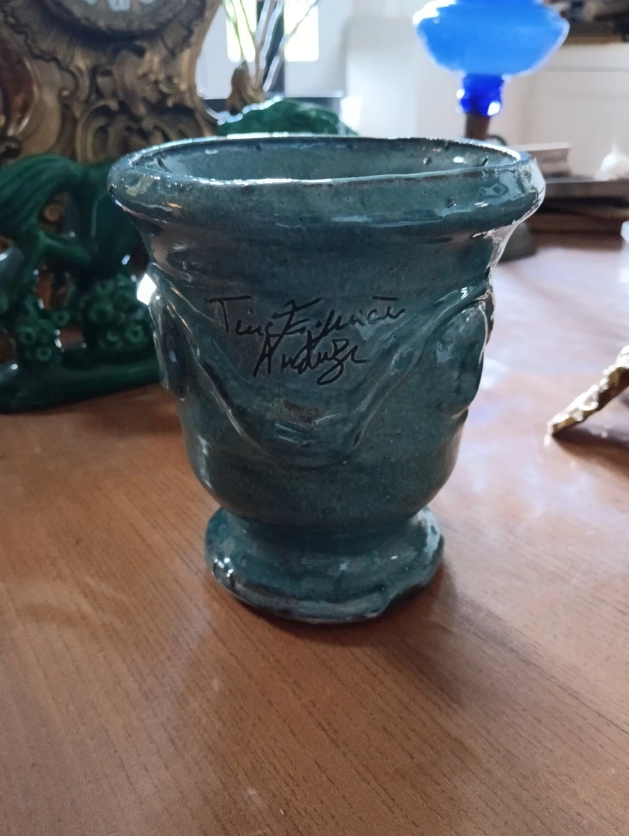 Pot Sculpture Femme Futuriste – Terre Cuite Bleu – Design Années 40 Vintage
