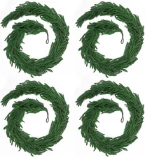 24 FT (4 * 6FT) Christmas Norfolk Pine Garland, Real Touch Dense Faux Greenery G