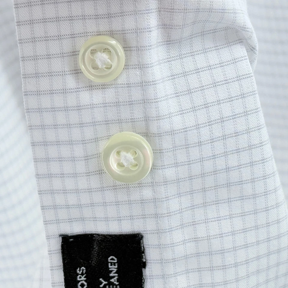 Jos. A. Camisa de vestir Bank Travelers Collection abotonada 17 blanco azul a cuadros Foto 4 de 4