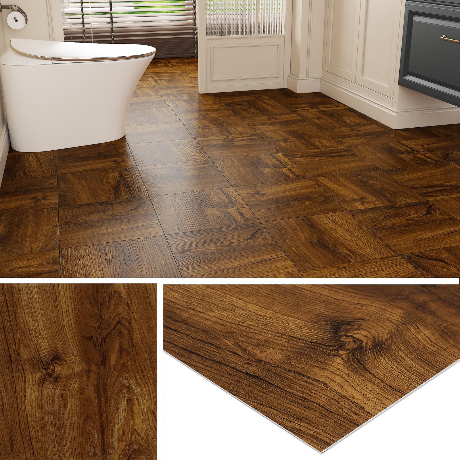 32-Sheet Brown Wood Peel & Stick Vinyl Flooring Waterproof Tile