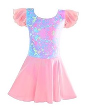 Girls Dance Leotards with Skirts Pink Black 6-7 Years Colorful Graffiti