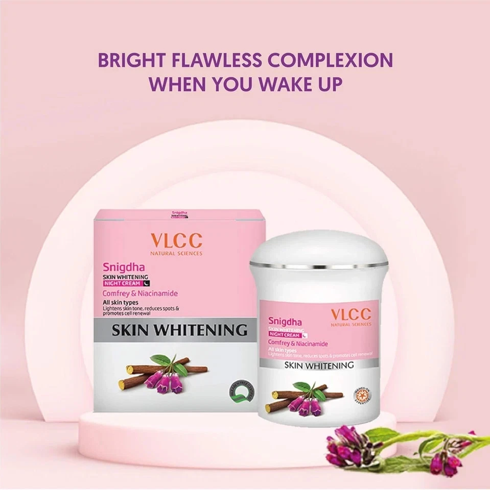 Crema de noche blanqueadora de piel VLCC Snigdha para todo tipo de piel 50 gm Foto 2 de 4