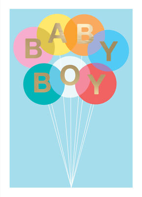 Embossed Baby Boy Balloons New Baby Card Foiled Portobello