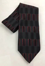 Covington Men’s 100% Silk Neck Tie Red Gray Black Geometric Pattern