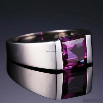 Natural Amethyst Gemstone with 925 Sterling Silver Ring for Men's #3021 - Image 1 of 4