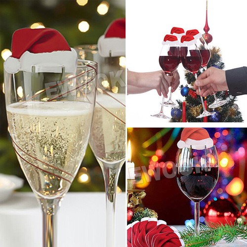 10PCS Christmas Hats Champagne Wine Glass Caps Ornaments Xmas Party Table Decor - Picture 6 of 9