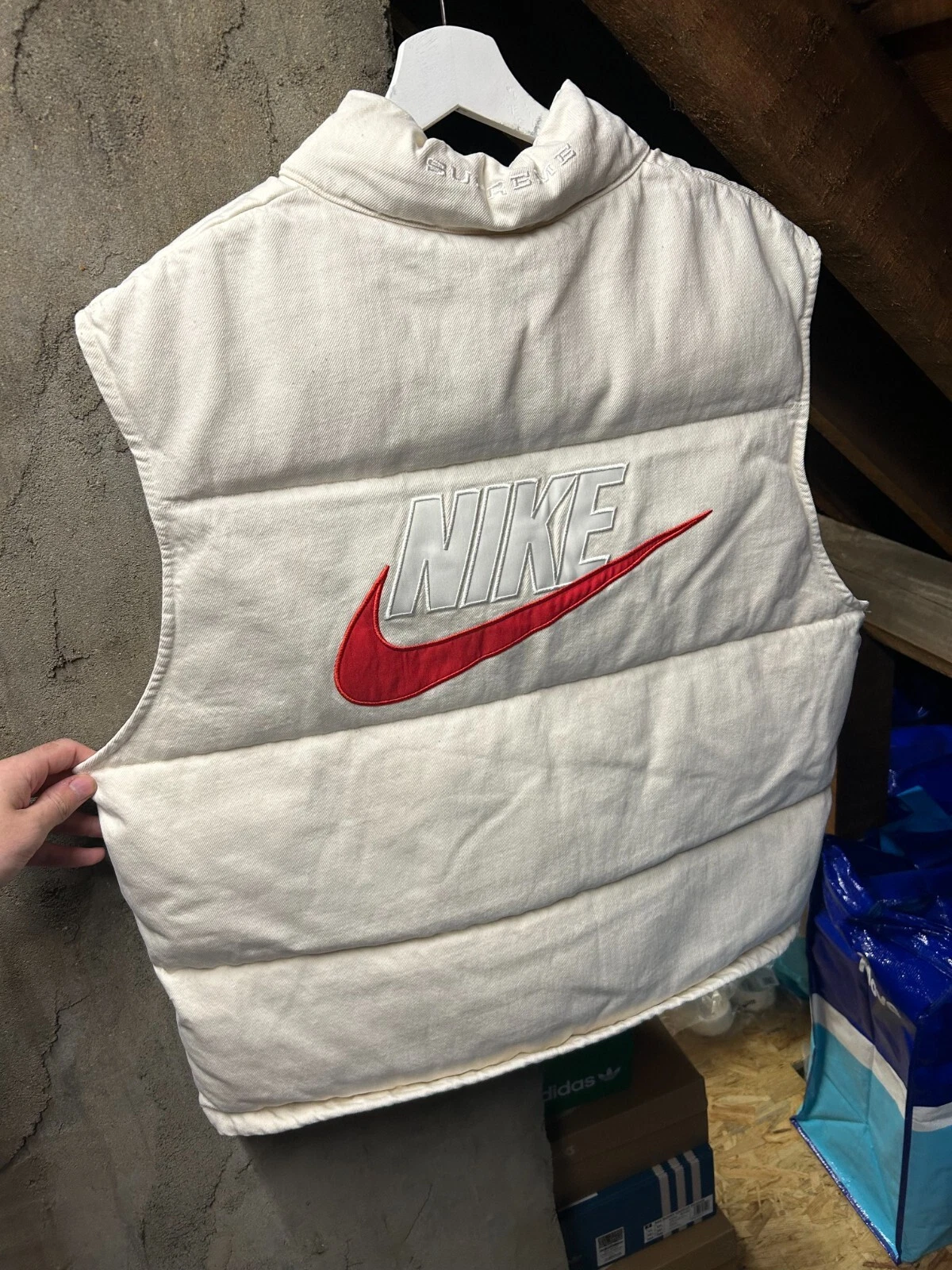 Veste tampon en denim blanc Supreme Nike taille XL   FLAMBANT NEUF   LIVRAISON RAPIDE GRATUITE