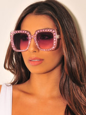 Womens Rhinestone Glitter Flat Top Sunglasses