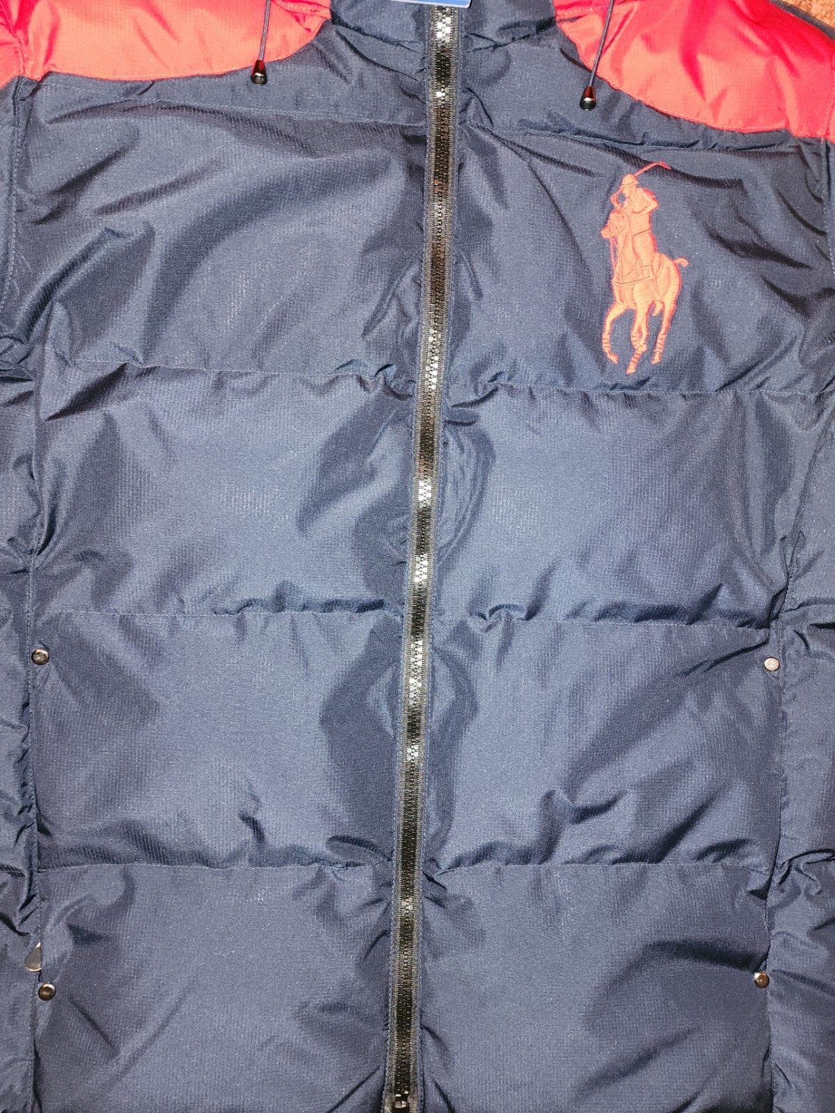 POLO Ralph Lauren UOMO grande pony giacca tampone cappotto a bolle blu navy rosso