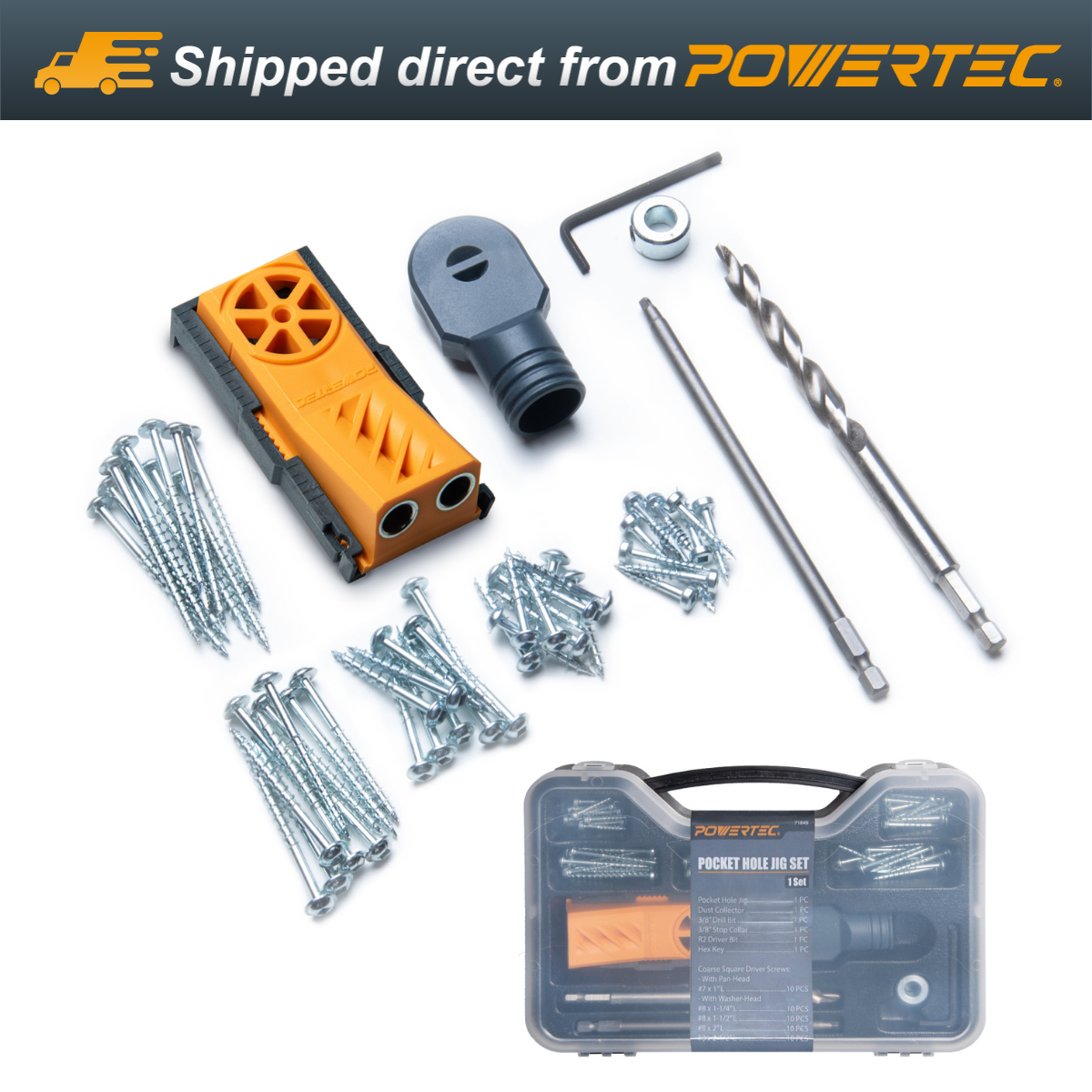 BOX OFFICE 「ORANGE」Made in France POWERTEC 71845 Twin Pocket Hole Jig with Screws Kit for