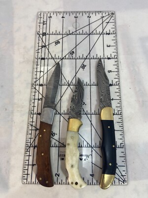 Wholesale Lot Of (3) Damascus Blade  Knives