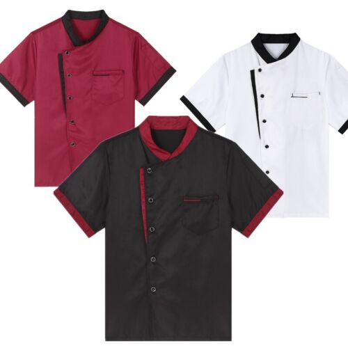 Mens Short Sleeve Chef Jacket Coat Cooker Uniform Button Hotel Waiter Work Shirt - Picture 2 of 32