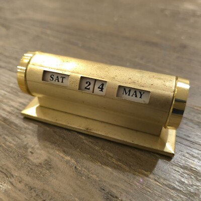 VINTAGE BRASS PERPETUAL DESK CALENDAR ROLLING DATES PARK MCM Mid Century SHERMAN