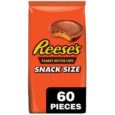 REESE'S Milk Chocolate Peanut Butter Snack Size Cups,Candy Bag,33 Oz (60 Pieces)