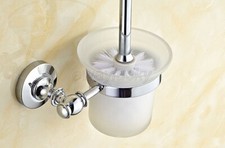 Chrome Brass Wall Mounted Toilet Brush Holder Set Bathroom Cleaning Accessories
