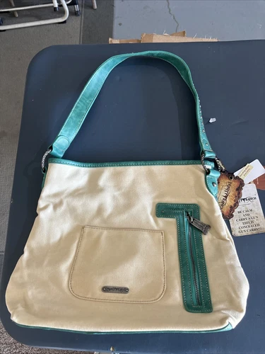 NWT Trinity Ranch Concealed Carry Leather Cowhide Boho Western Turquoise Handbag