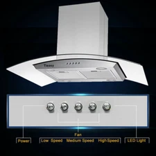 36 in Island Mount Stainless Steel & Tempered Glass Range Hood Mechanical Panel