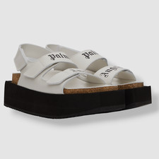  656 Palm Angels Women's White Birk Sandal Logo Platform Shoe Size EU 37/US 7