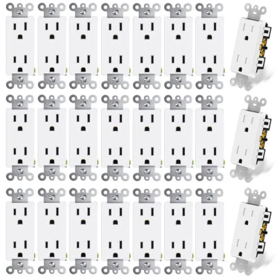 BESTTECHTRADING Decor Wall Recetpacle Outlet 15Amp 3 Wire Self-Grounding Tamper Resistant 24Pack