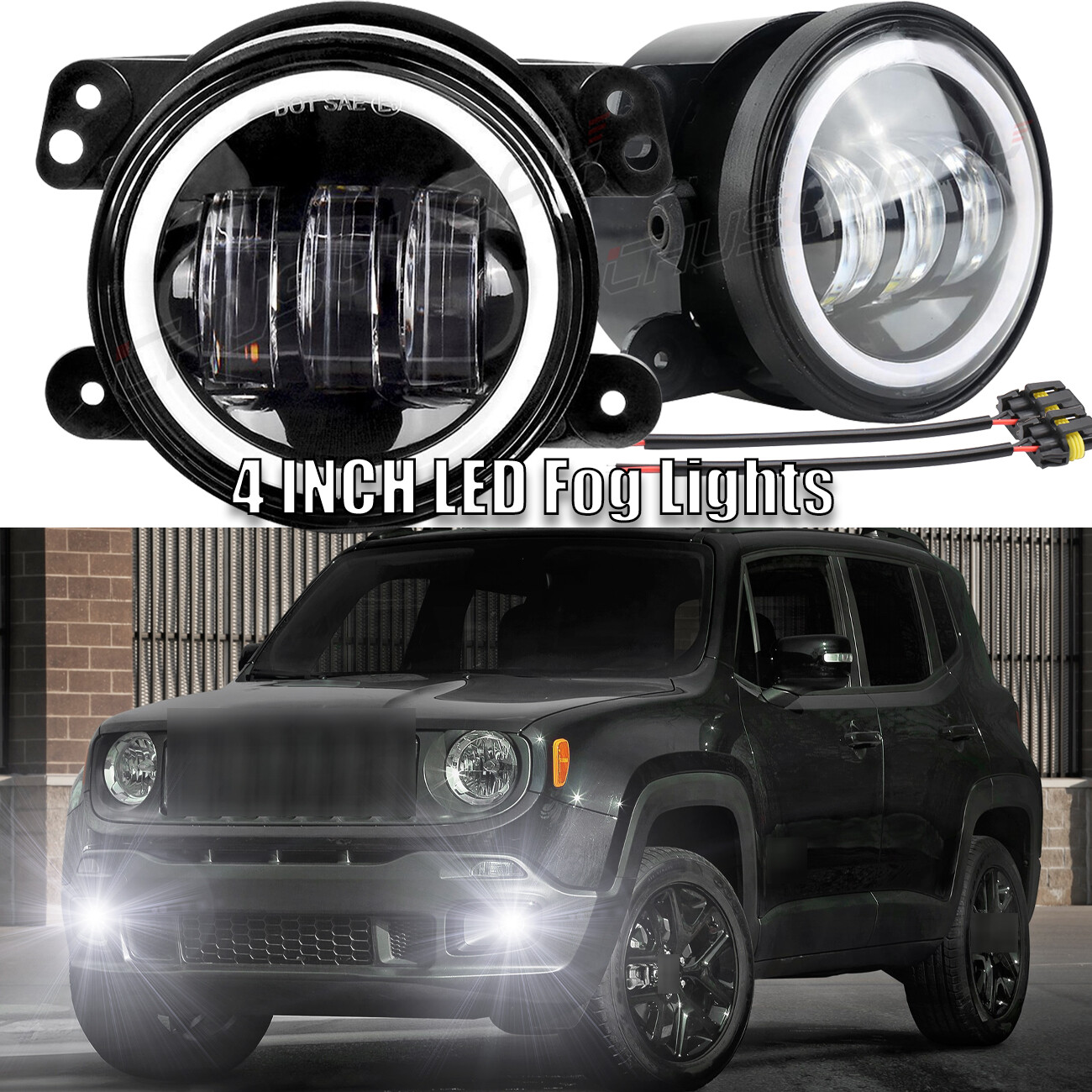 For 2015 2016 2017 2018 Jeep Renegade LED Fog Light Driving Lamp Clear Lens pair