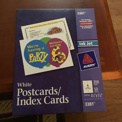 Avery 3381 index/postcards 36 sheets 144 Cards