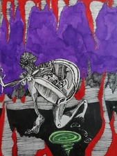 original art, mixed media on paper, pencil, pen & ink