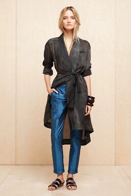 ELIZABETH & JAMES Gray Black Sheer Rami Wrap High Low Jacket NWT S