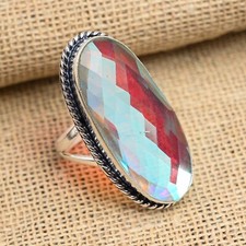 Mystic Topaz Gemstone Handmade 925 Sterling Silver Ring Jewelry