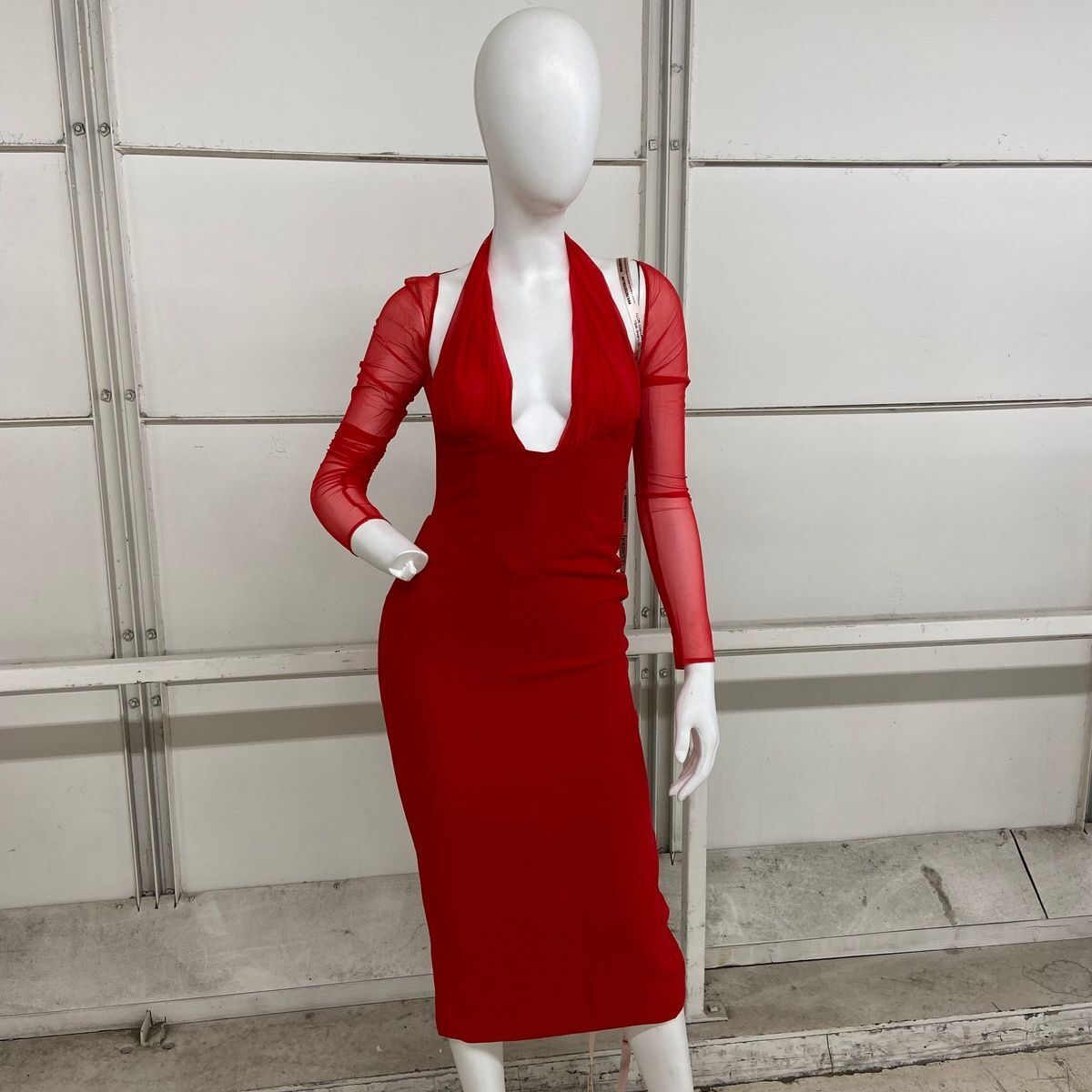 HOUSE OF CB Yasmin Plunge Midi Dress Women's Size 10 True Red