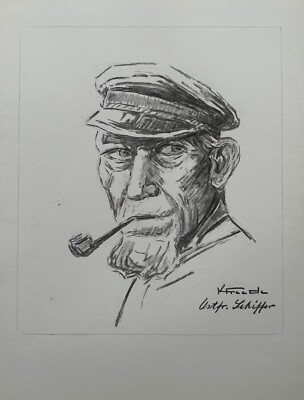 Karl Freede 1908-2000 Empty Skipper with Pipe East Frisia North Sea