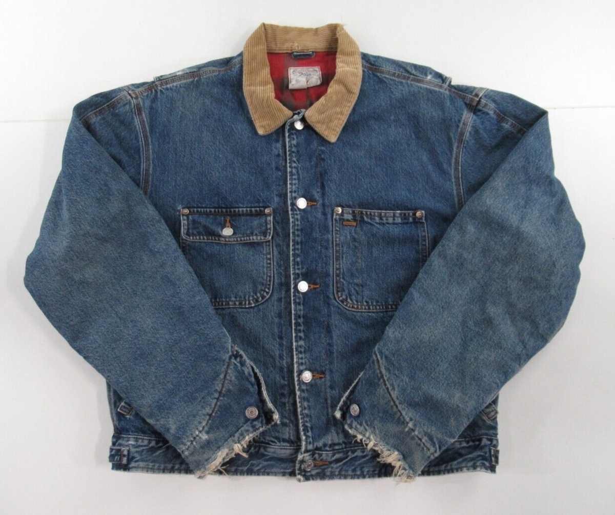 VTG 80s 90s Polo Ralph Lauren Denim Plaid Lined Jacket Size VTG 80s 90s Polo Ralph Lauren Denim Plaid Lined Jacket Size