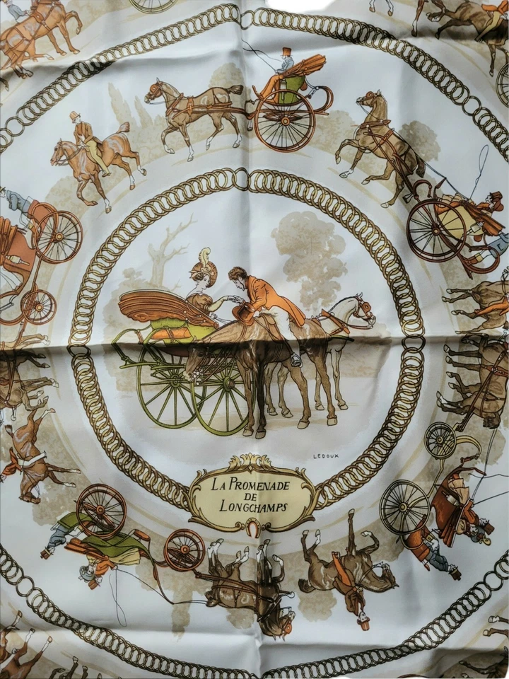 Vintage Hermes La Promenade De Longchamps Silk Scarf Edwardian Made in France - Image 3 of 4