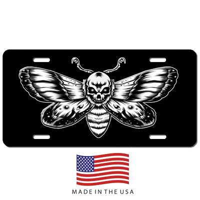 License Plate Moth Death Moth White Black Vanity Aluminum Vehicle License Plate Car Truck  SUV Tag