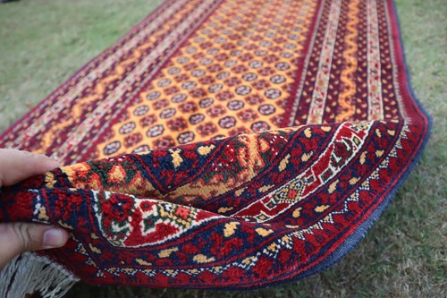 Red Gold Afghan Runner Rug 3'1x6'7 Ft, Turkmen Tribal Mowri Rug, 3x7 Hallway Rug - Picture 2 of 11