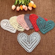 7Pcs Vintage Hand Crochet Lace Doilies Table Mat Heart Coasters Placemats 8"x6"