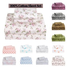 4-Piece Bed Sheet Set 100 Cotton Flat Fitted Sheets queen sheet set deep pocket