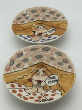 Whimsical Women 7" Pottery Bowls YUM! & MORE PLEASE! Signed by Artist (Set of 2)