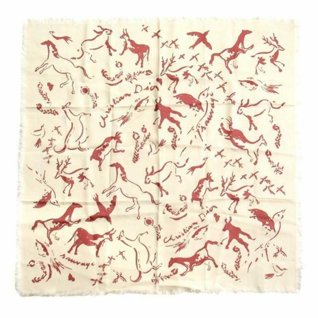 Christian Dior silhouette animal logo motif total grande écharpe franges soie occasion