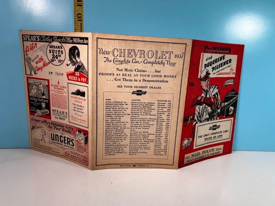 1937 Pittsburgh Pirates Baseball Program v Cubs Unscored 🔥 - Image 4 of 4