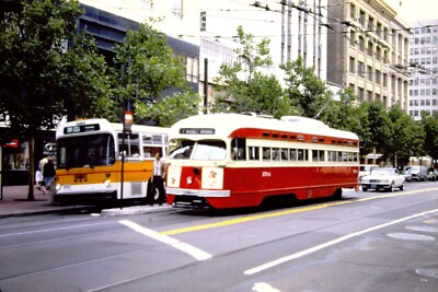 San Francisco F Market Streetcar & TransBay Bus Urban Street Scene 35mm Slide