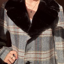 1976 Rainbow Wool Plaid Faux Fur Lined Coat 