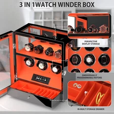 New Fingerprint Automatic 3 Watch Winder +4 Extra Watches Storage Remote Control